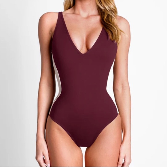 TA3 Plungey Contour One Piece Swimsuit NWTDark Cherry/ Oat XL SHORT